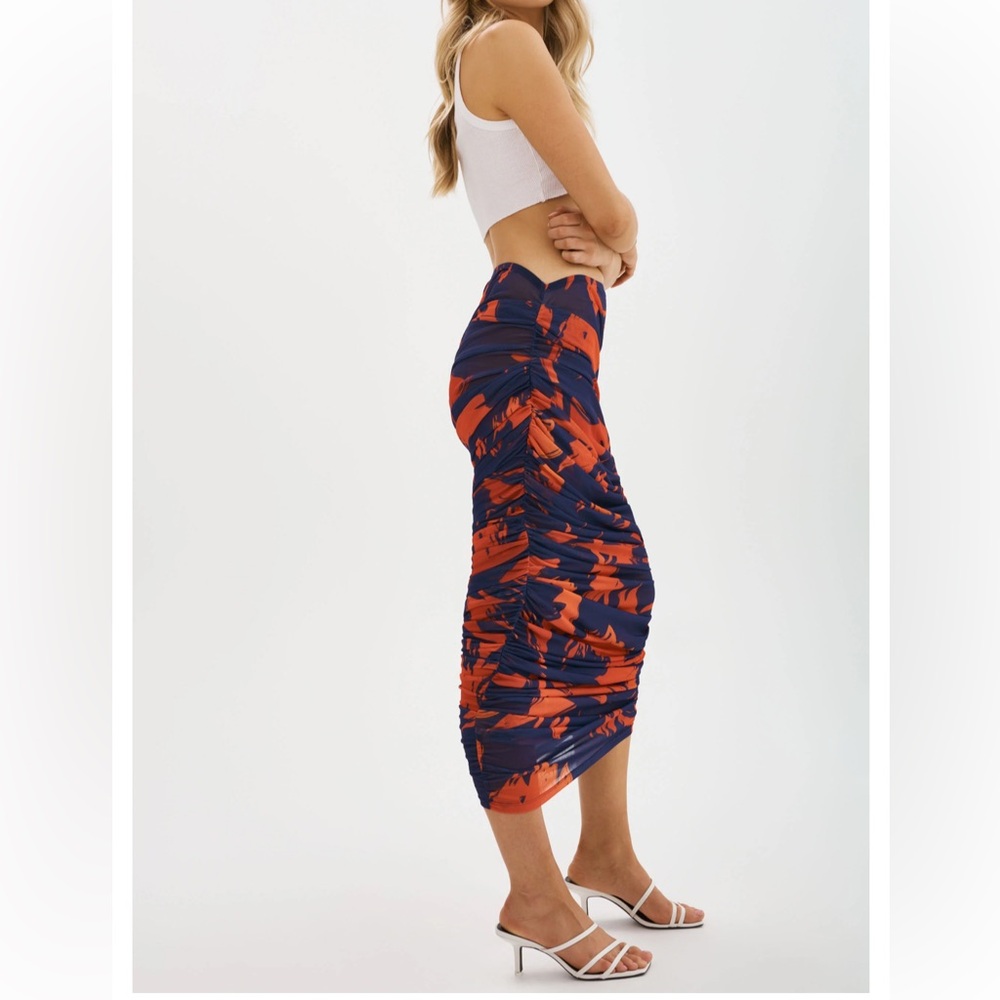 Lamarque Navy and Orange Midi Skirt